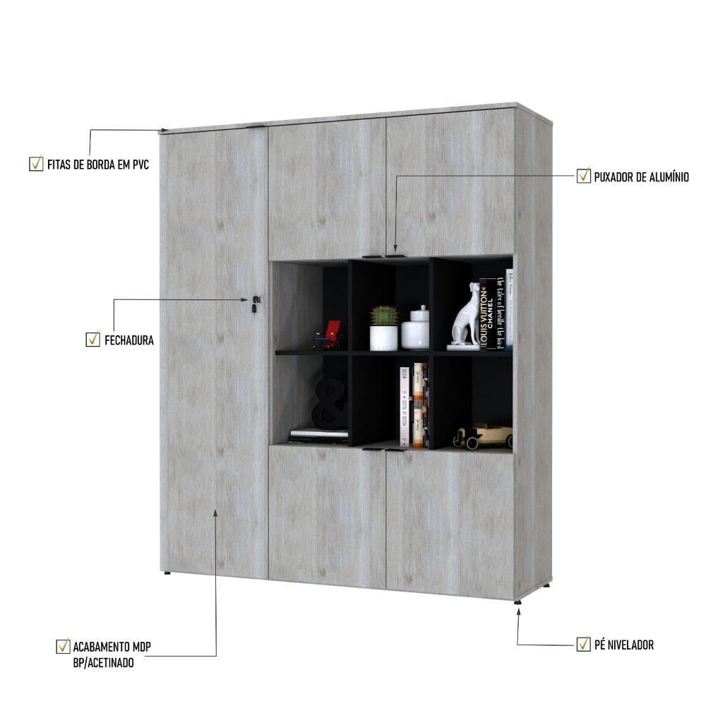 Miniatura Armário Alto Com nichos E 05 Portas 161,5x135x42cm Wlan135 Snow - Preto