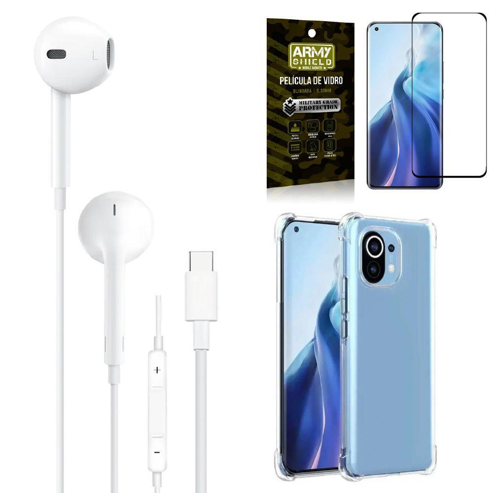 Miniatura Capa Mi 11 Lite + Fone De Ouvido Tipo C + Película 3D