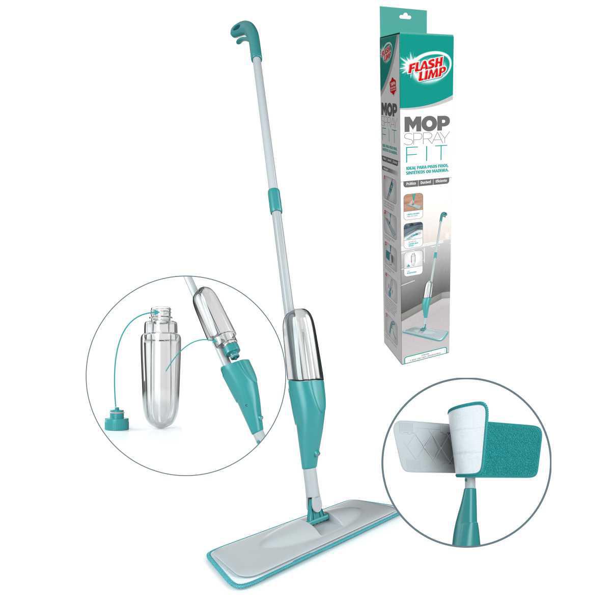 Kit Mop Spray Fit Flashlimp Reservatório Limpa Piso + Refil