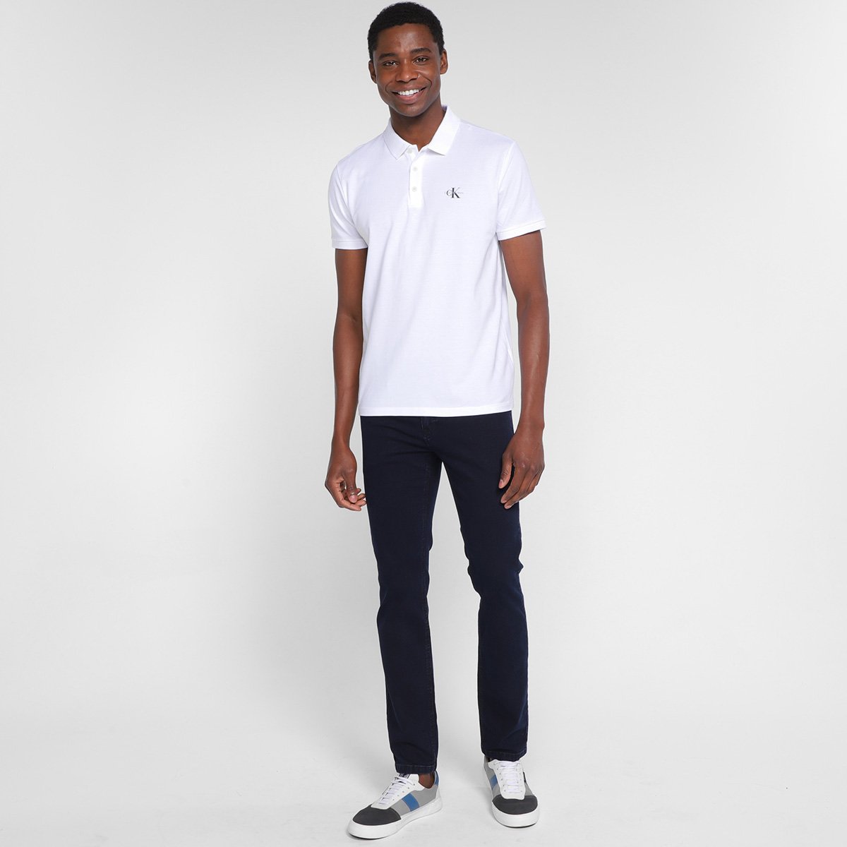 Miniatura Camisa Polo Calvin Klein Logo Masculina Branco - G