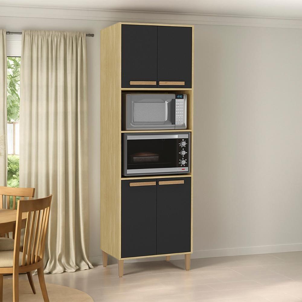 Miniatura Armario Cozinha Paneleiro Munique Com 4 Portas Wood Madeirado/preto Fosco