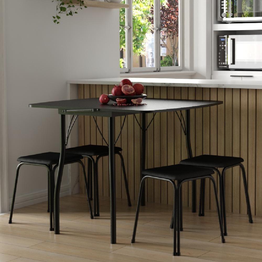 Miniatura Conjunto Mesa Extensível Com 4 Banquetas Preto Carraro