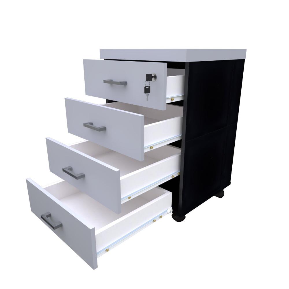 Miniatura Gaveteiro Volante com 4 Gavetas para Escritório ou Home Office Preto/Cinza Cristal
