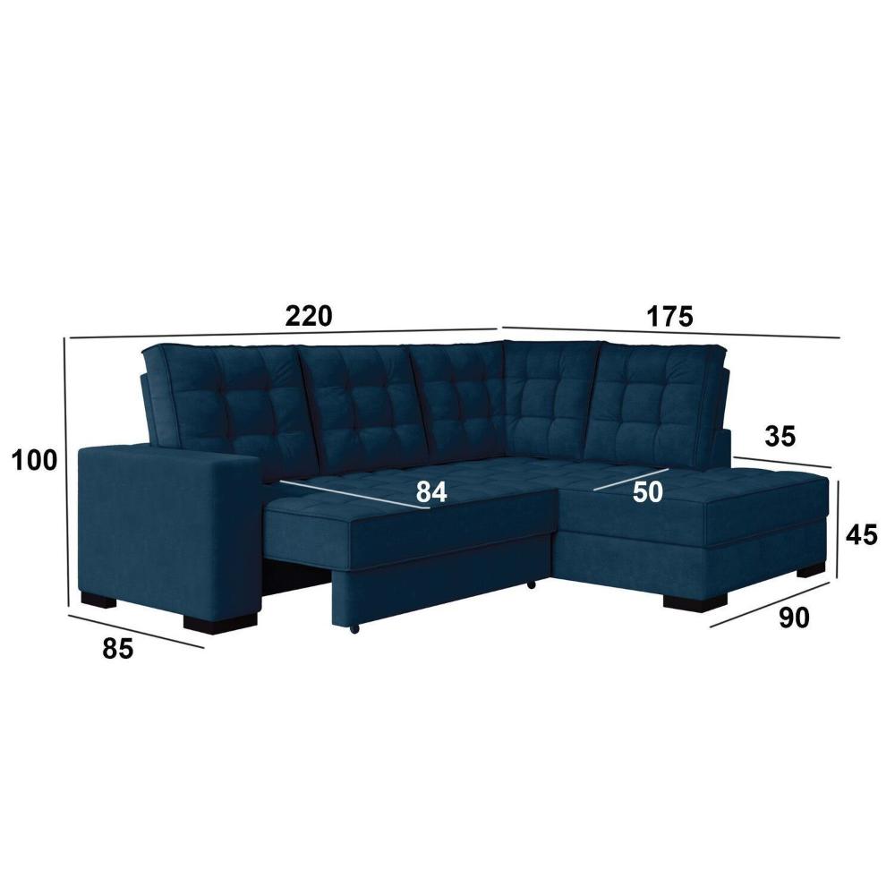 Miniatura Sofá Canto Retrátil e Reclinável Munique Tamanho 220cm X 175cm Azul