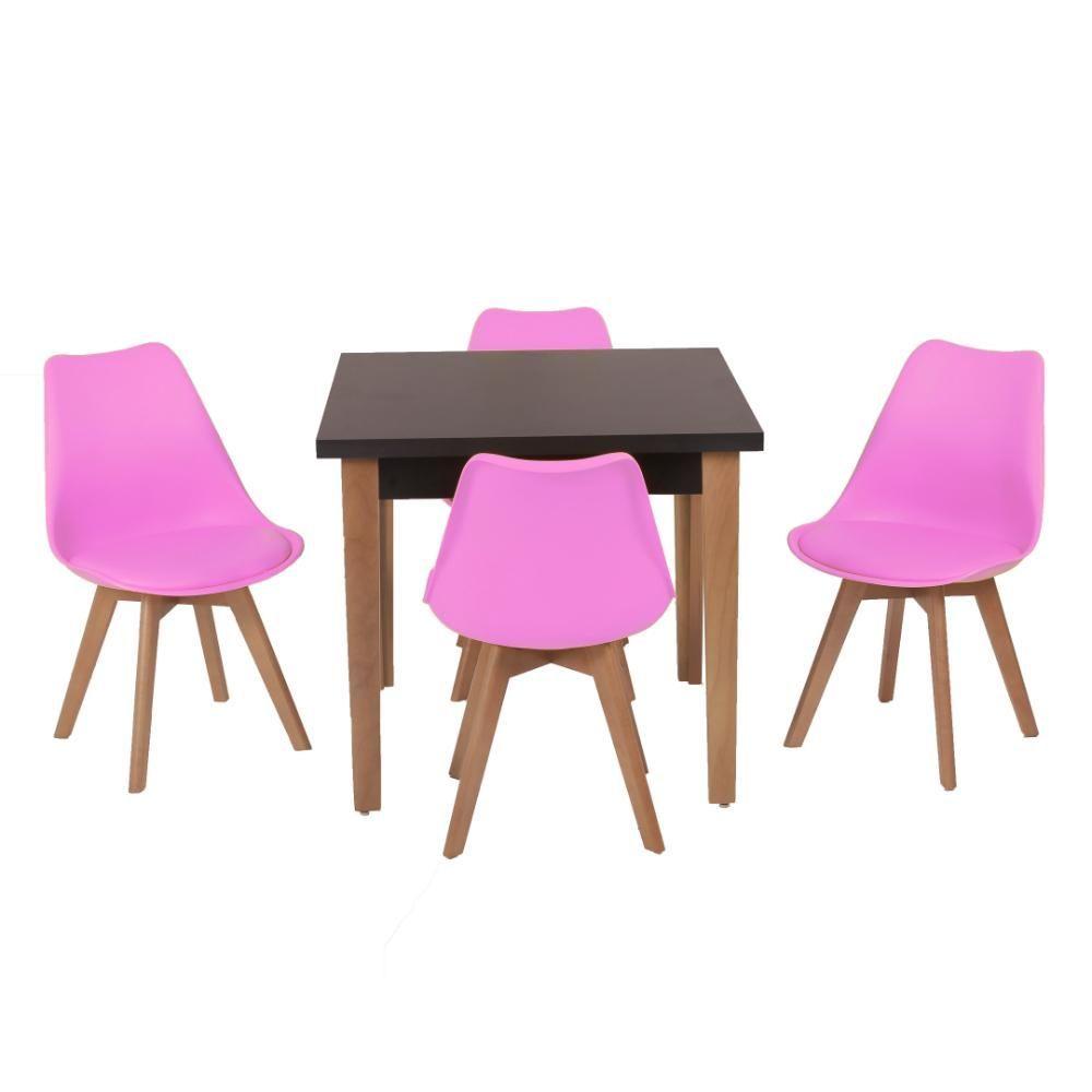 Miniatura Conjunto Mesa De Jantar Luiza 80cm Preta Com 4 Cadeiras Leda Pé Escuro - Rosa