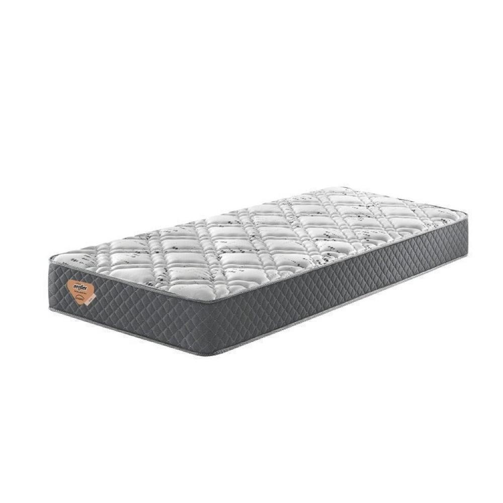 Bicama Box Solteirão 96x203 Cm Courino com Dois Colchões Adapto Molas Ensacadas Ecoflex Bege/Cinza