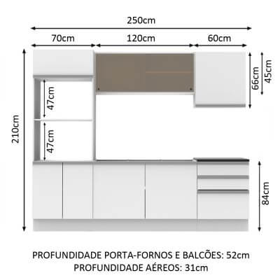 Cozinha Completa Madesa 100% MDF Acordes Glamy com Armário, Torre e Balcão (Sem Tampo e Pia) Branco Cor:Branco