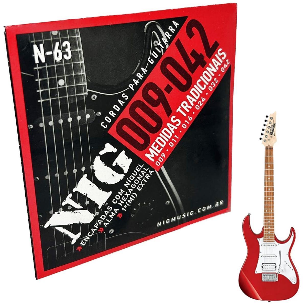 Miniatura Cordas Guitarra Profissional Nig 09-42 + Palheta + Corda E