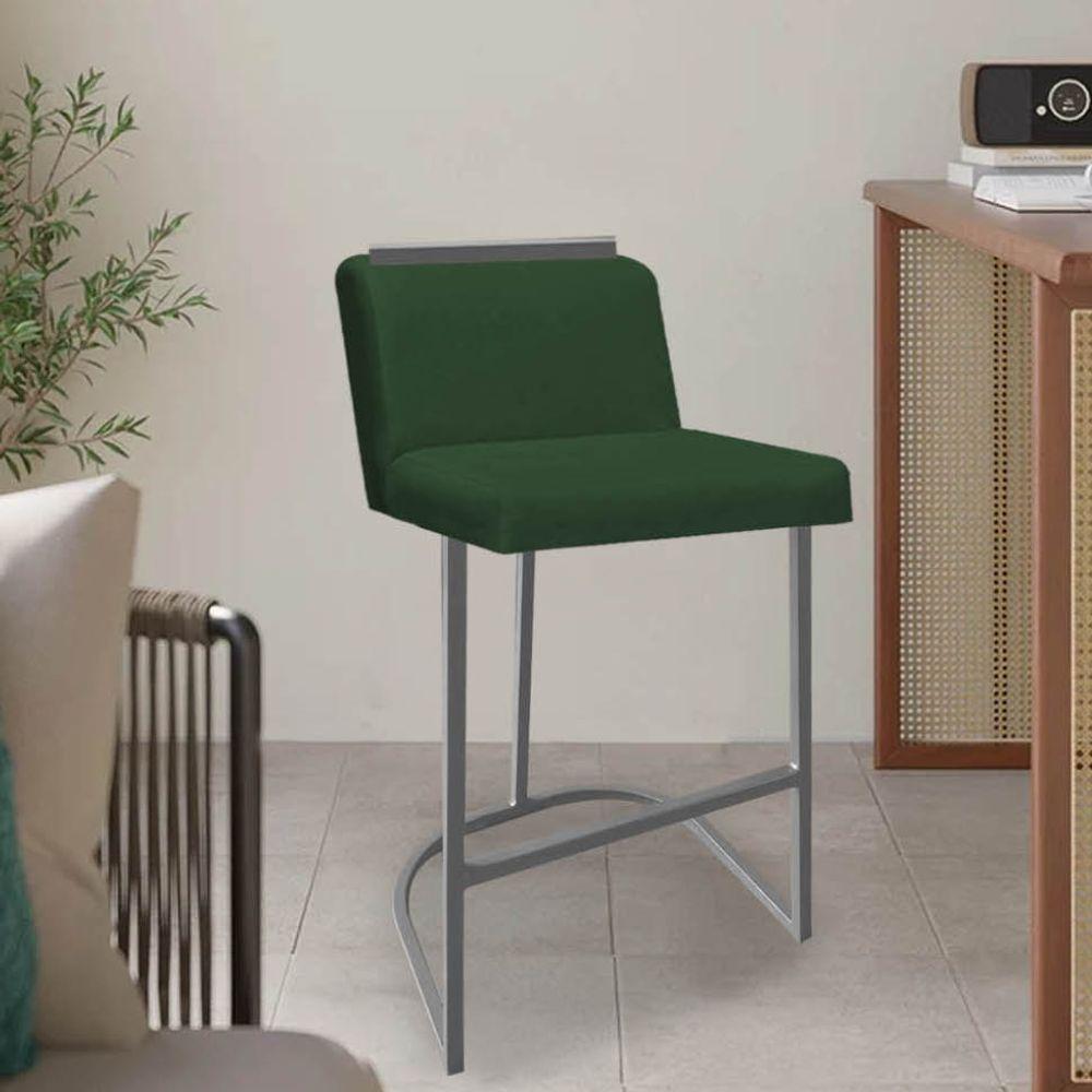 Miniatura Banqueta Com Encosto Nynna Luxo Confort Bistrô Cozinha Ferro Prata Suede Verde - Amey Decor