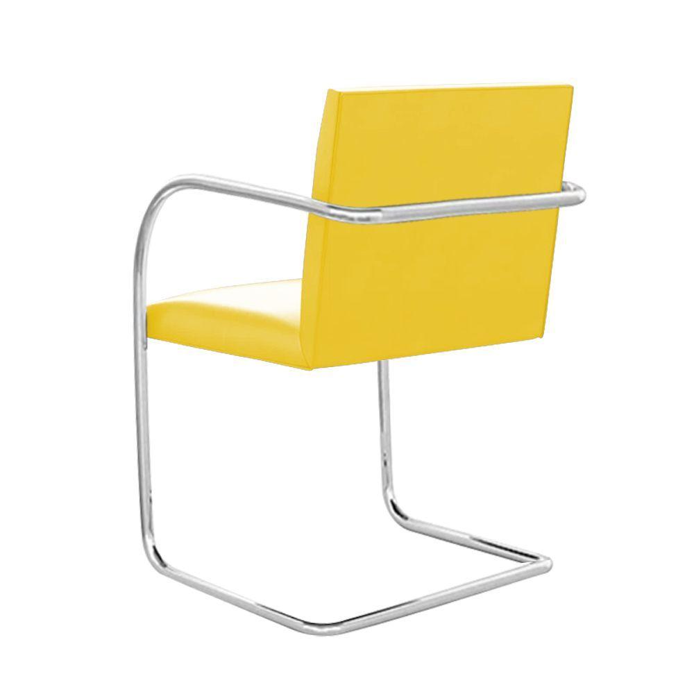 Miniatura Cadeira Brno Para Escritório Couro Sintético Amarelo Tubular Cromada Cor Amarelo