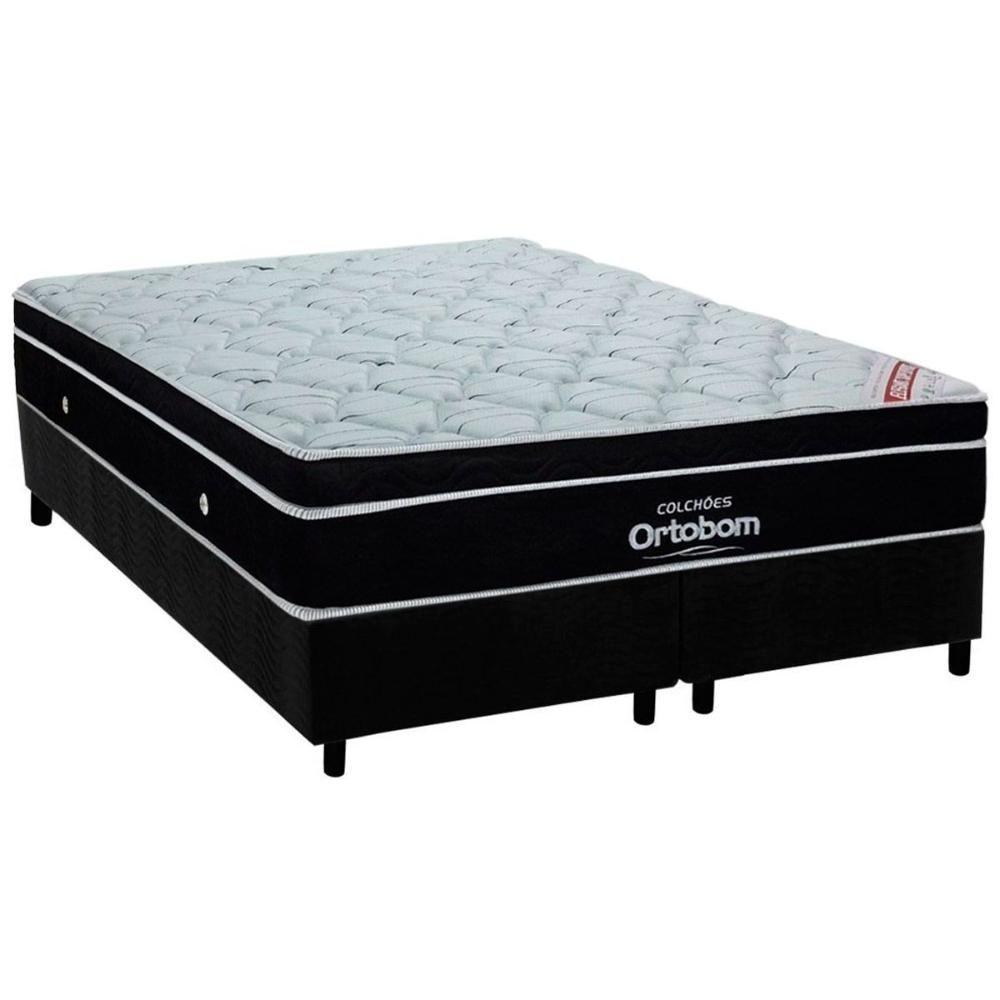 Miniatura Cama Box King: Colchão Molas Ensacadas Ortobom Superpocket Elegant + Base Crc Suede Black(193x203)