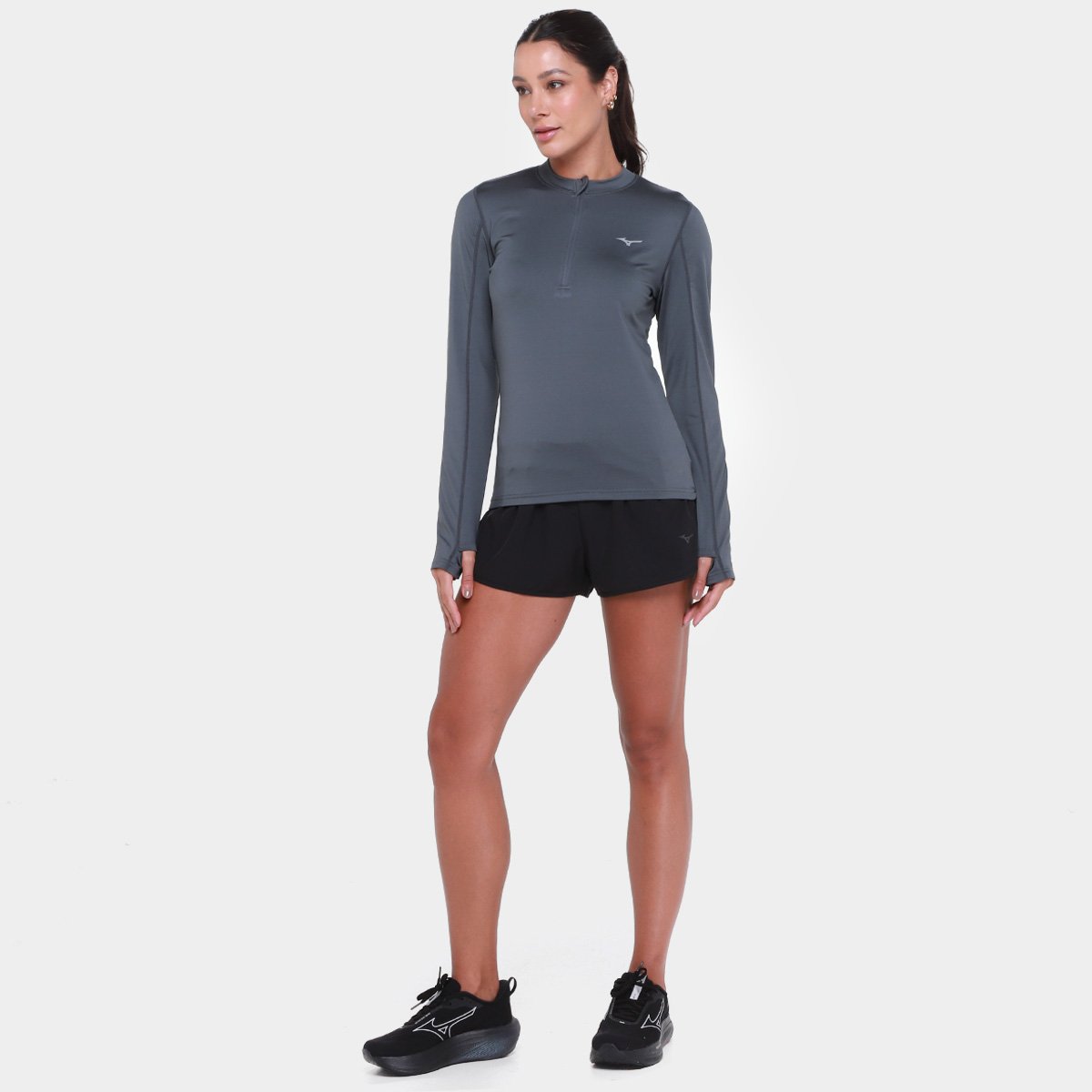 Miniatura Camiseta Mizuno Térmica Manga Longa Feminina Cinza - G