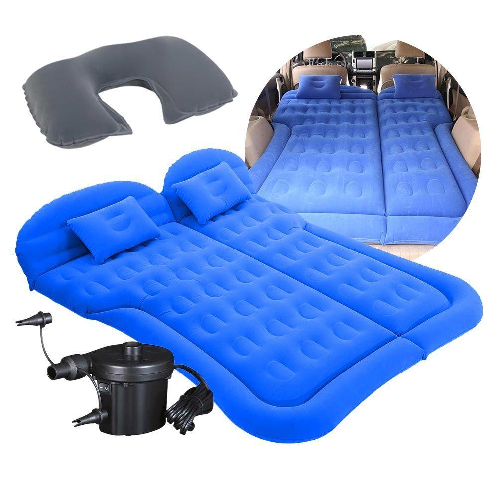 Miniatura Colchão Cama Aveludada Inflável Para Viagem Suv Carro Com Bomba Elétrica 12v E Almofada De Pescoço Vg Plus Azul