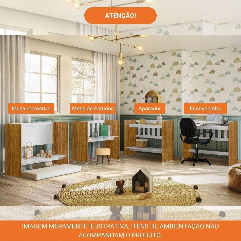 Mini Berço Multifuncional Com Colchão 100% Mdf 5 Em 1 Rubi Tigus Baby Branco/Amadeirado