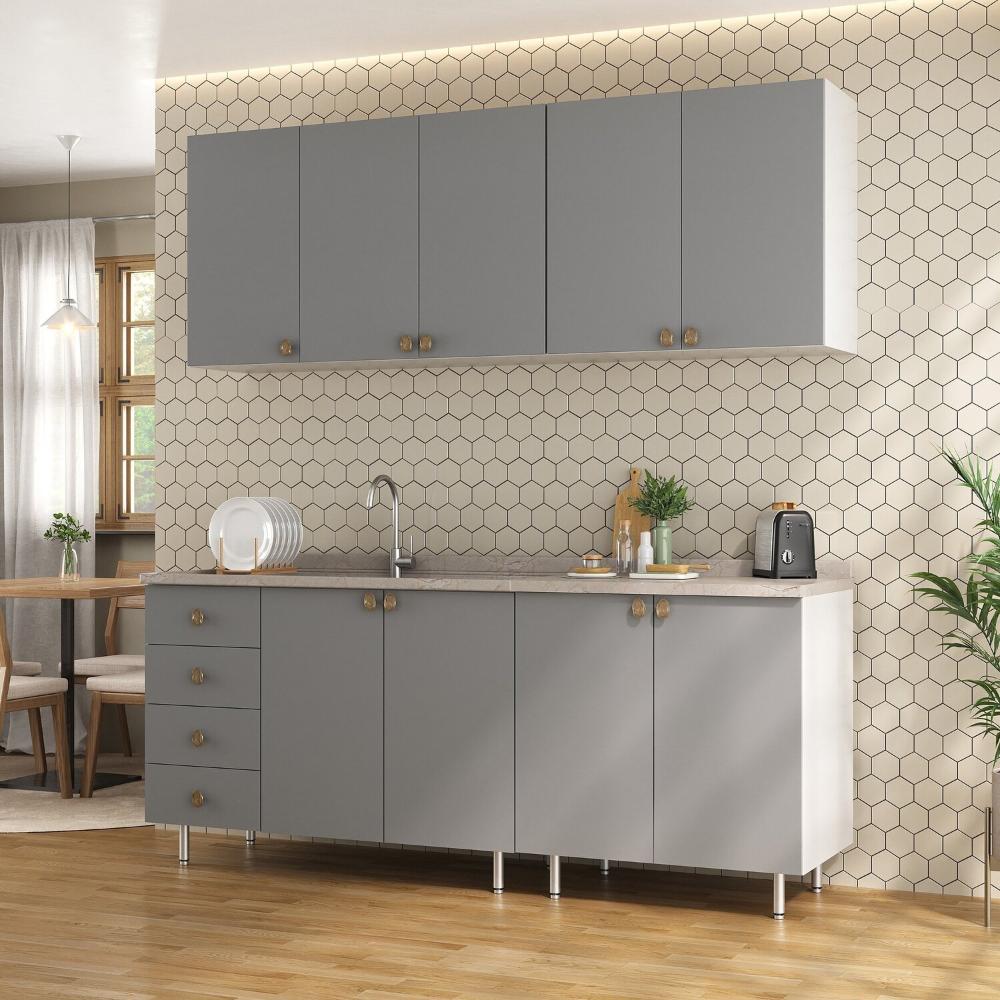 Miniatura Cozinha Compacta 4 Peças 100% Mdf Bp 2 Balcões 2 Aereos Maranello Branco/Urbi