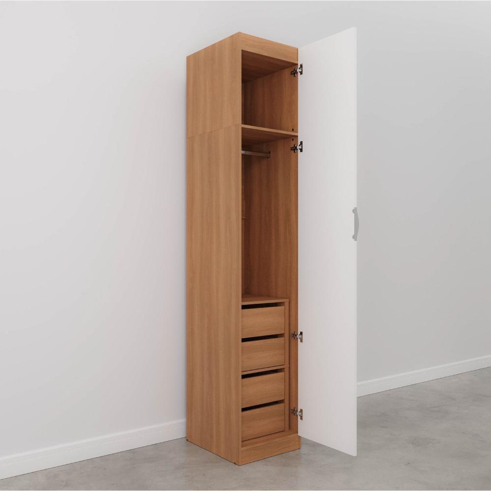 Guarda Roupa Hera 1 Porta 4 Gavetas 1 Cabideiro CabeCasa MadeiraMadeira Branco Geada/Louro/Cinza