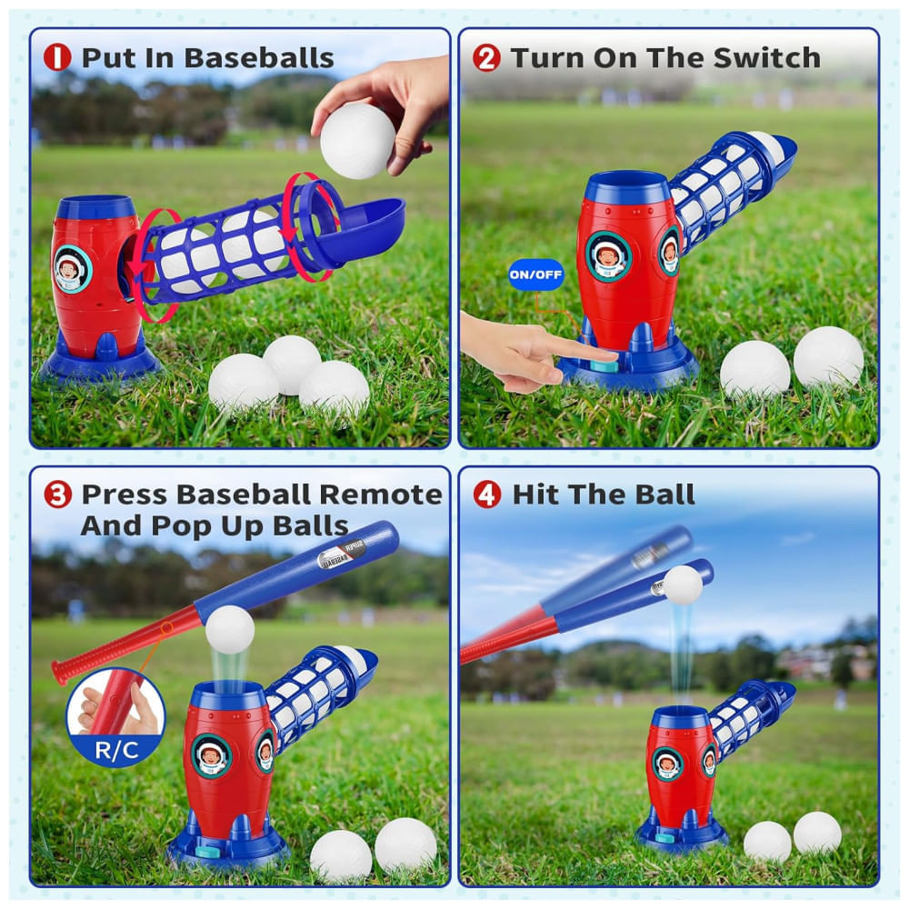 Lançador de Bolas Automático Infantil com Taco de Beisebol de Plástico para Crianças de 5 a 12 Anos, LZZAPJ, Azul e Ver... 110v
