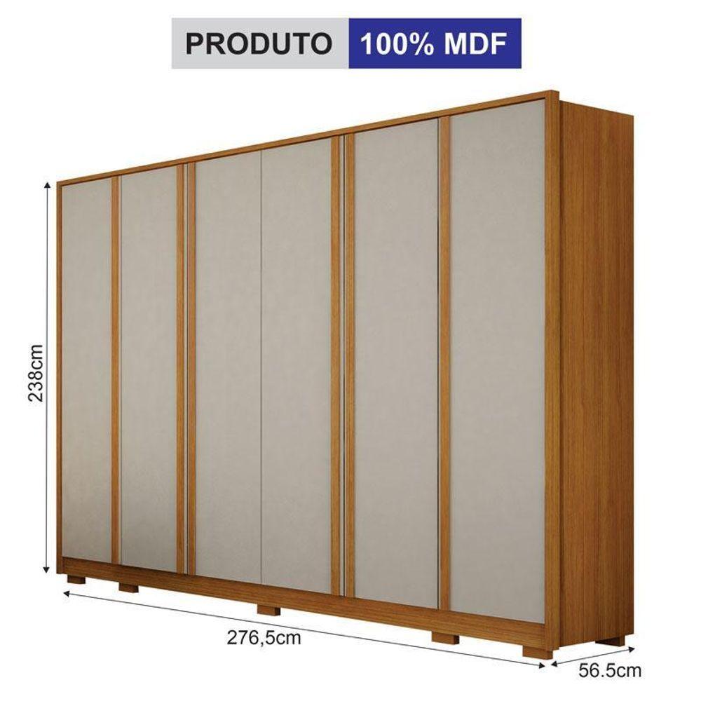 Guarda Roupa Casal Ares 6 Portas Cinamomo Off-white Com Cômoda San Marino 8 Gavetas Cinamomo Off-white - Leifer