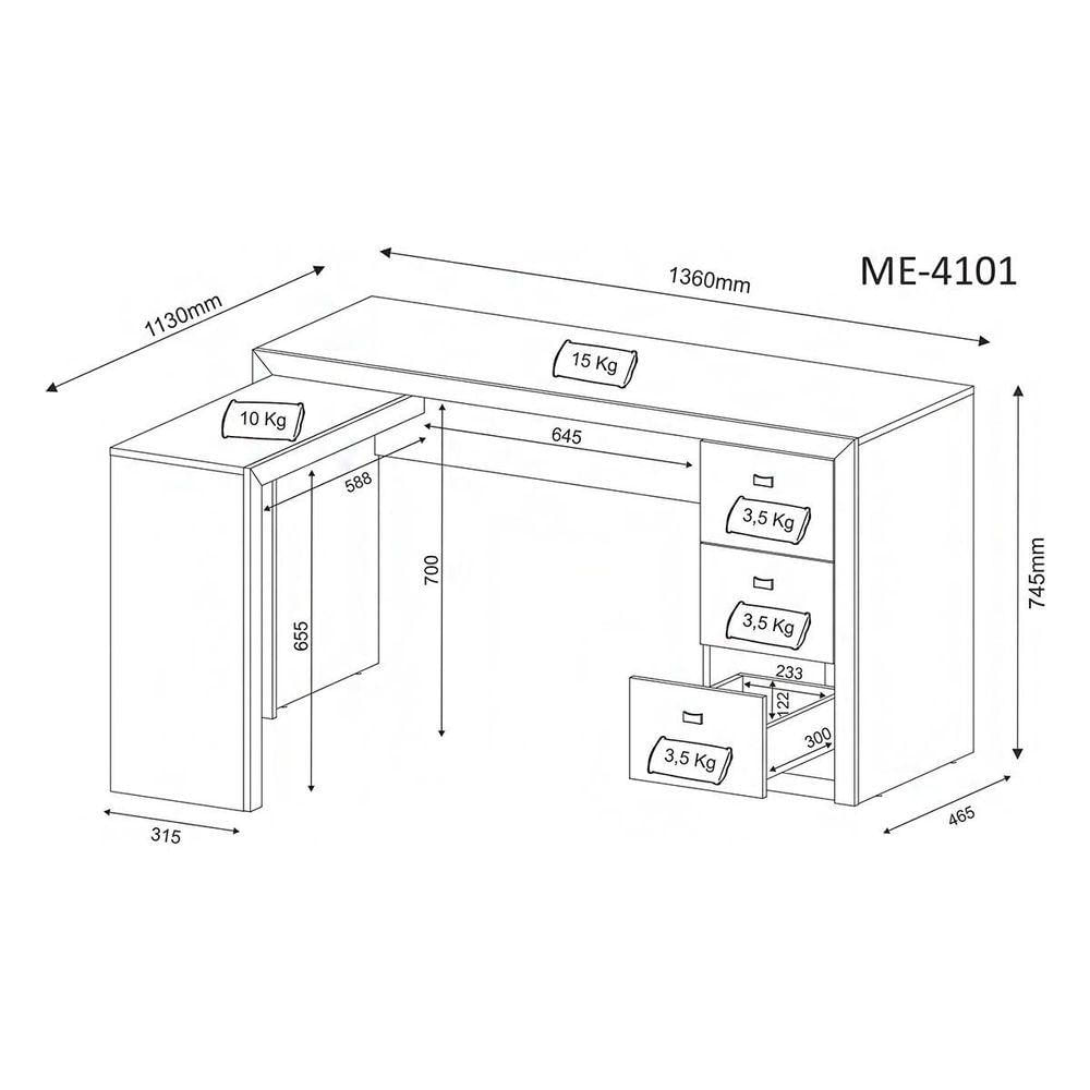 Miniatura Conjunto Escritório Com 2 Mesas Em L E 6 Gavetas Nogal