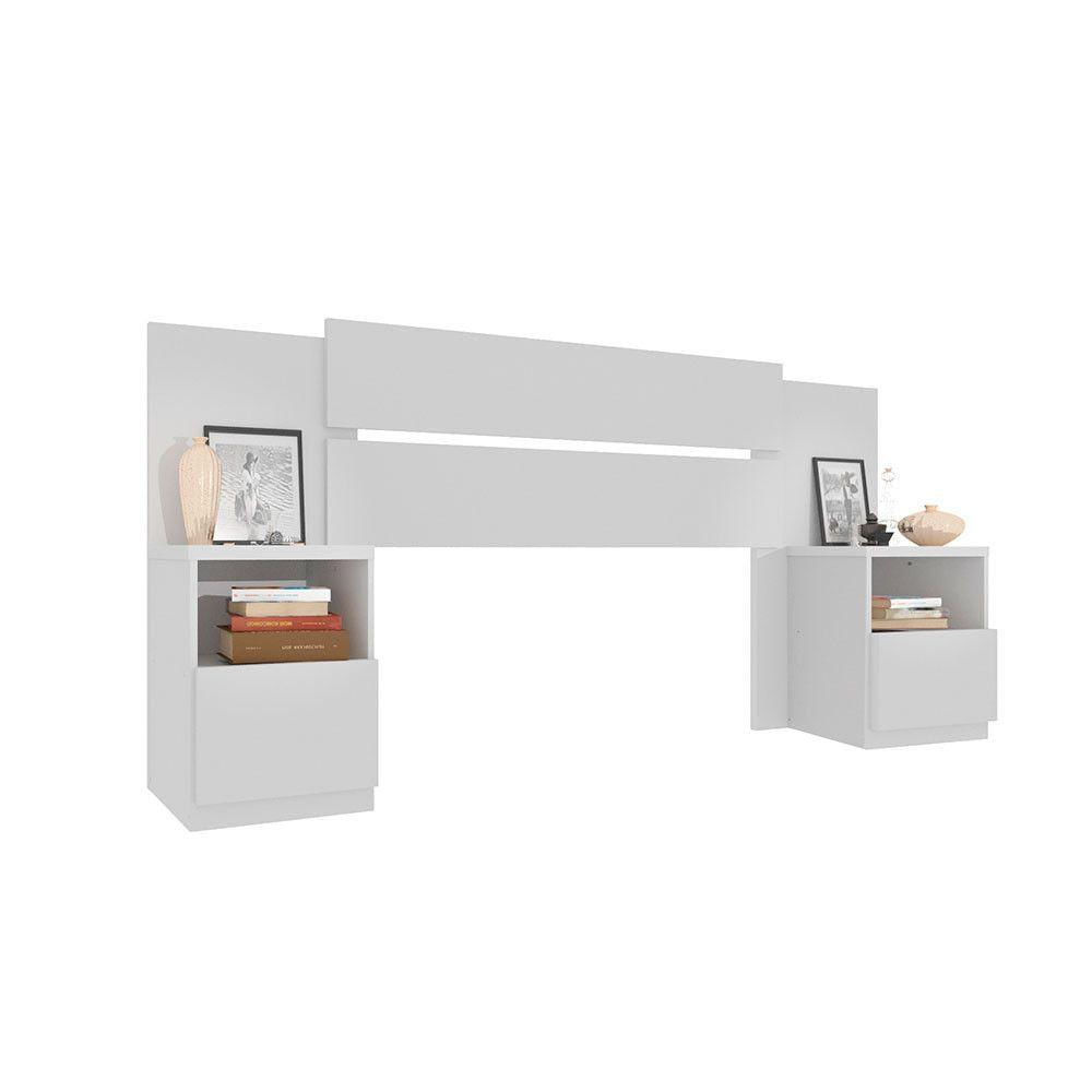 Miniatura Cabeceira Extensível Com 2 Mesas De Apoio Londres Prime Móveis Imop Branco Neve