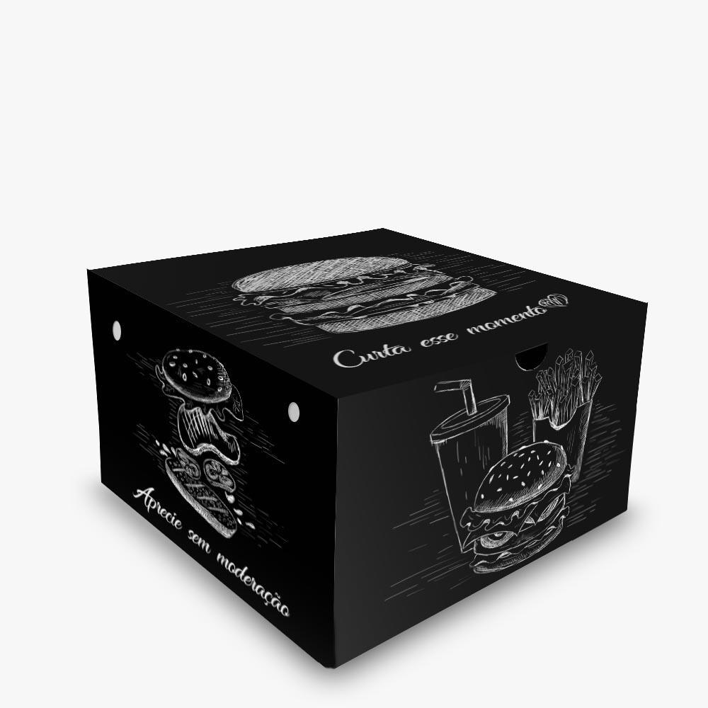 Miniatura Caixa Box Embalagem Para Hambúrguer P Preto 100Un