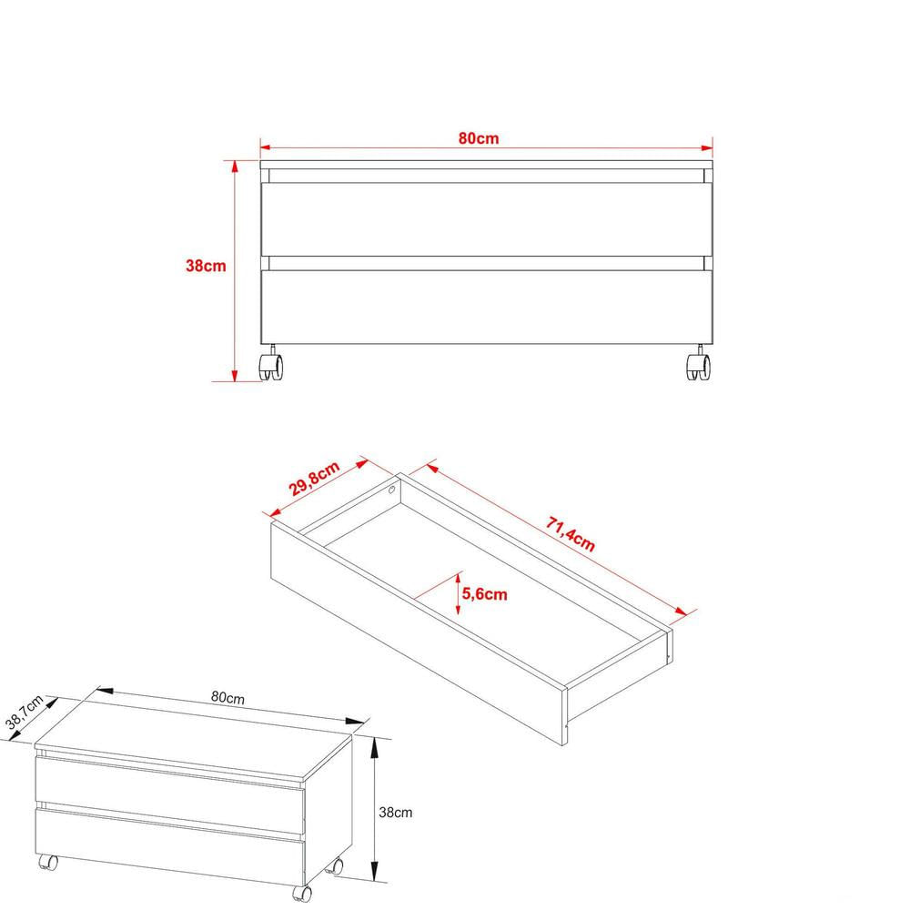 Miniatura Gabinete Banheiro 2 Gavetas com Rodízios 80cm Multimóveis CR10083 Branco