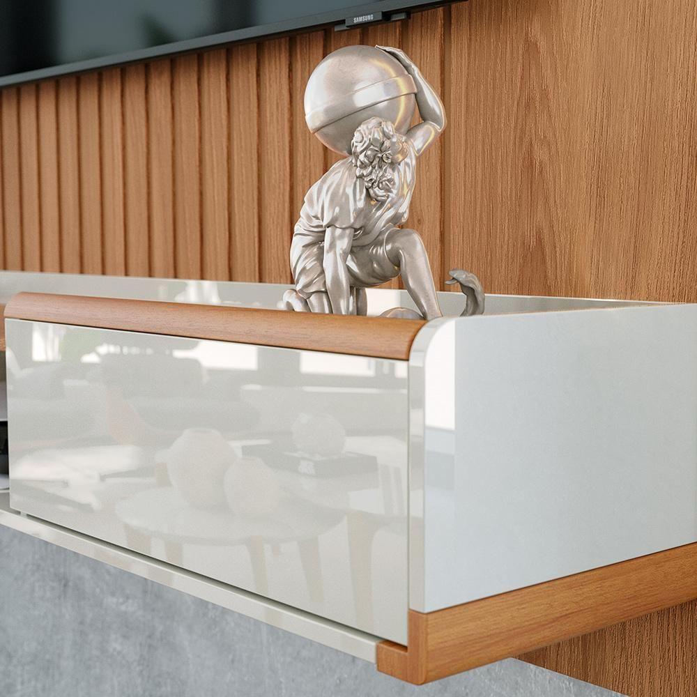 Miniatura Rack Suspenso Atlas 2.20m Sala De Estar-quarto - Lukaliam Móveis - Off White Perolizado-jequitiba