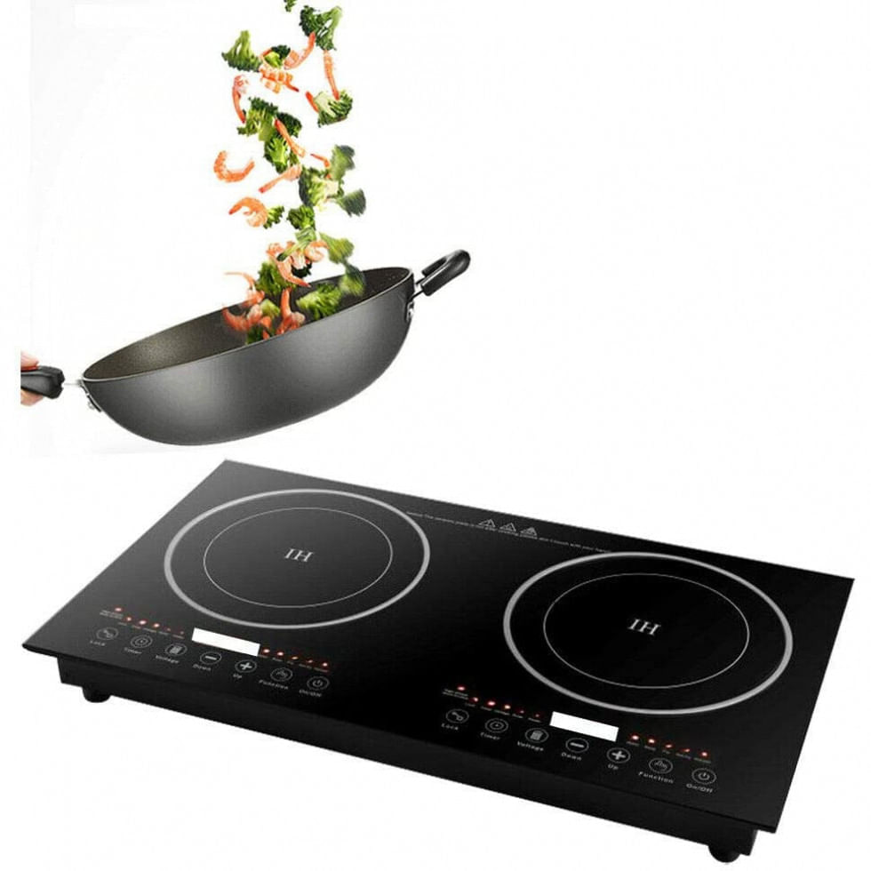 Miniatura Cooktop de Indução de Embutir LOYALHEARTDY 2 Queimadores, 110V 1200W, Preto