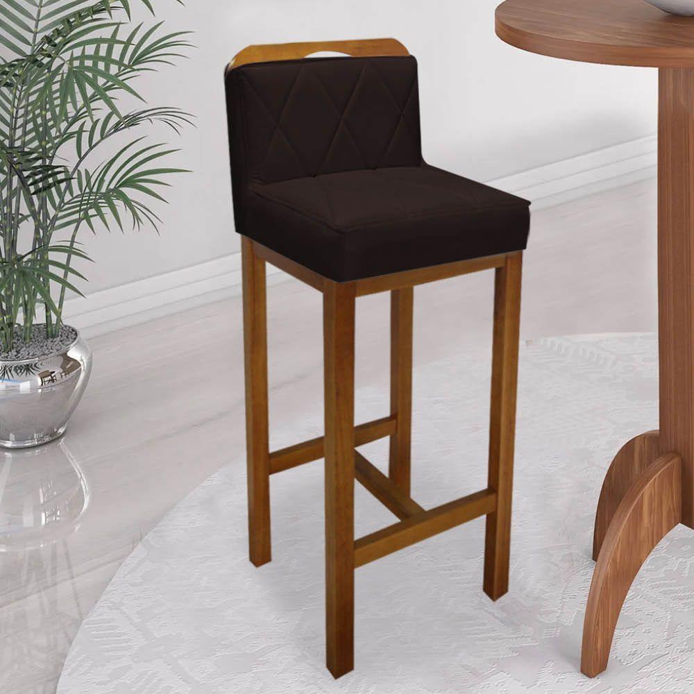 Miniatura Banqueta Alta Com Encosto Simon Balcão Bistrô Base Madeira Rústico Sintético Marrom