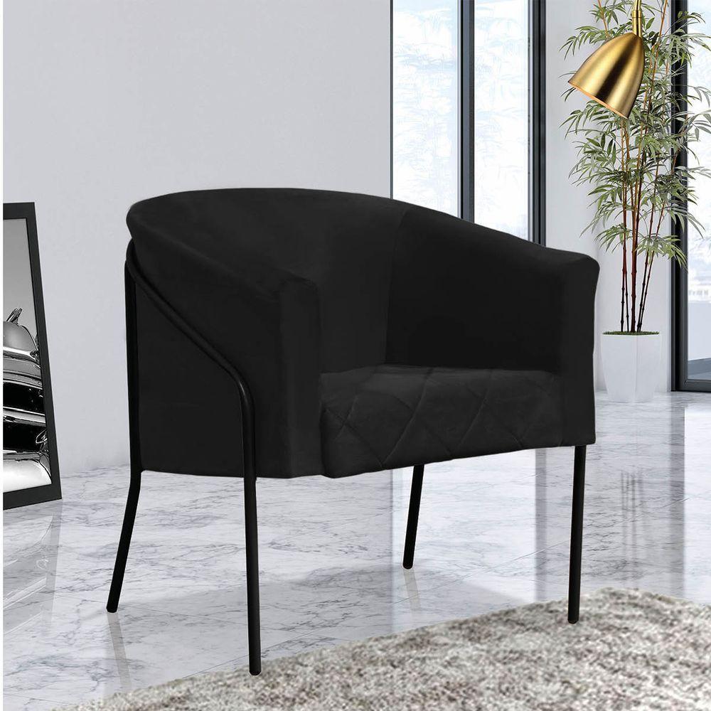 Miniatura Kit 03 Poltrona Cadeira Roni Luxo Industrial Ferro Preto Veludo Preto