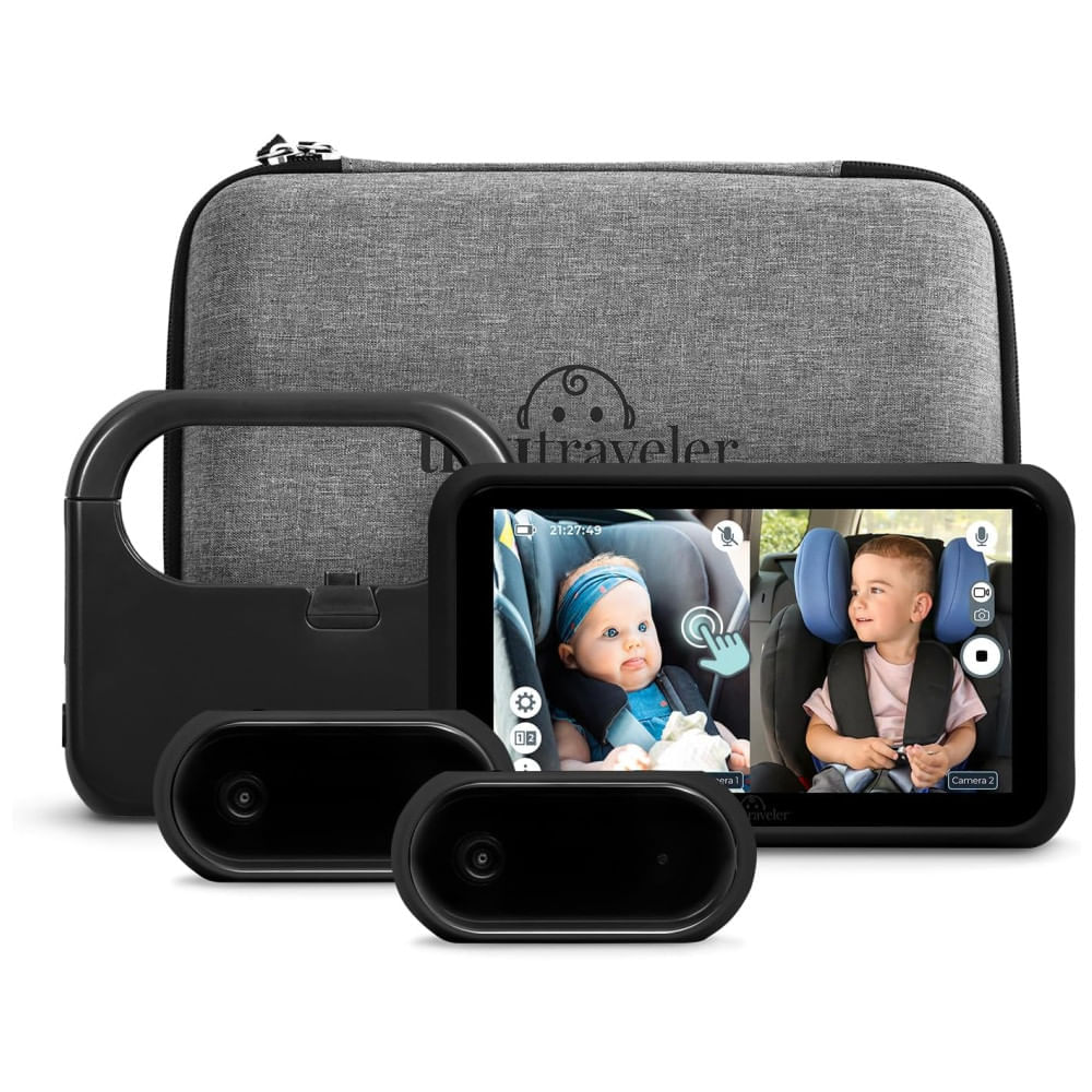 Miniatura Babá Eletrônica Kit de Viagem com Monitor Digital, Câmera sem Fio para Carro, Visão Noturna e Banco de Energia, Tiny Traveler, Preta 110v