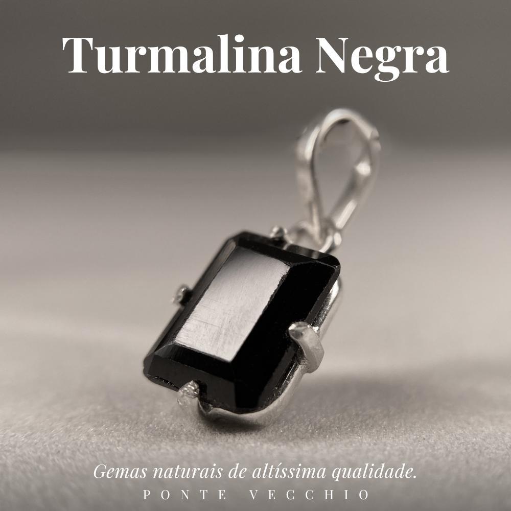 Miniatura Pingente Prata 925 Turmalina Negra Natural Verdadeira Joias