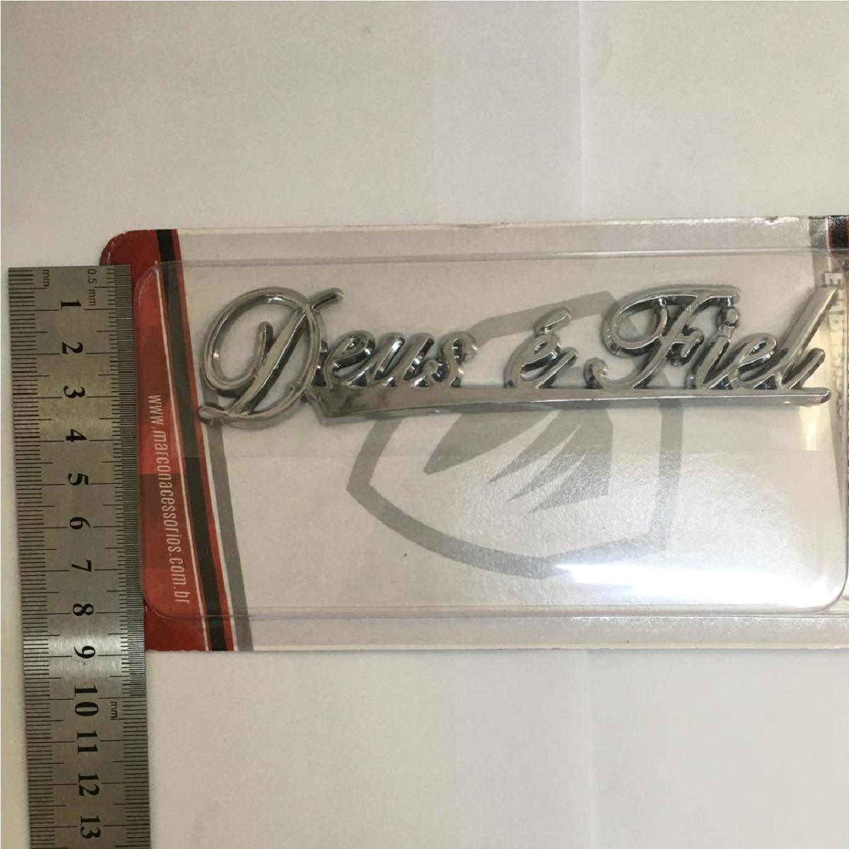 Miniatura Emblema Adesivo Alto Relevo 3D Deus É Fiel Cromado Cromado