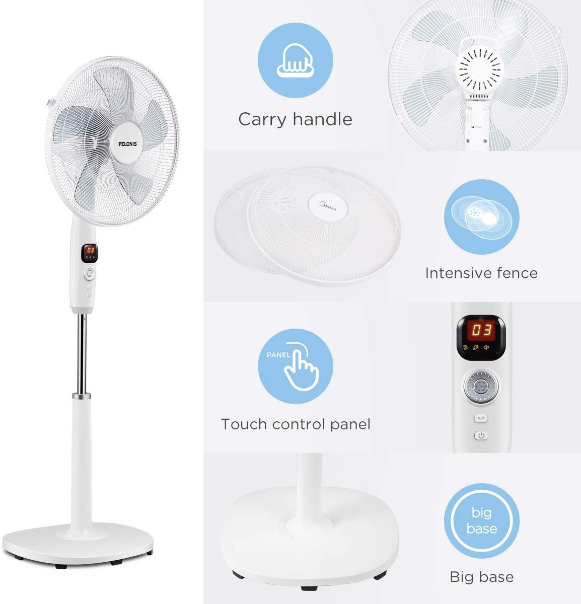 Miniatura PELONIS PFS40D8AWW Silent Turbo Standing Adjustable Fan Powerful Quiet Speed 12 Hour OnOff Timer 3 Modes with Remote Control 16 inch 16inch DC Motor Pedestal 2020 New Model