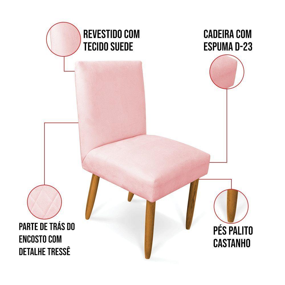 Kit 4 Cadeiras De Jantar Carol Suede Pés Palito Castanho - D'rossi Cor Rosa Bebê