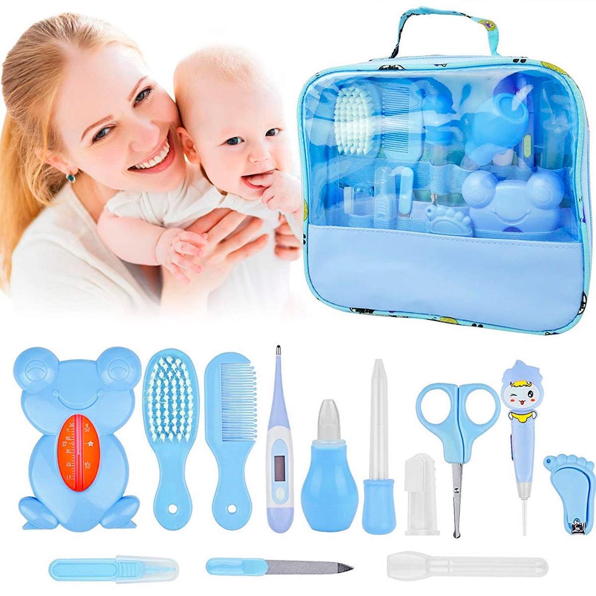 Kit Higiene Bebê Azul Recém Nascido Escova Tesoura