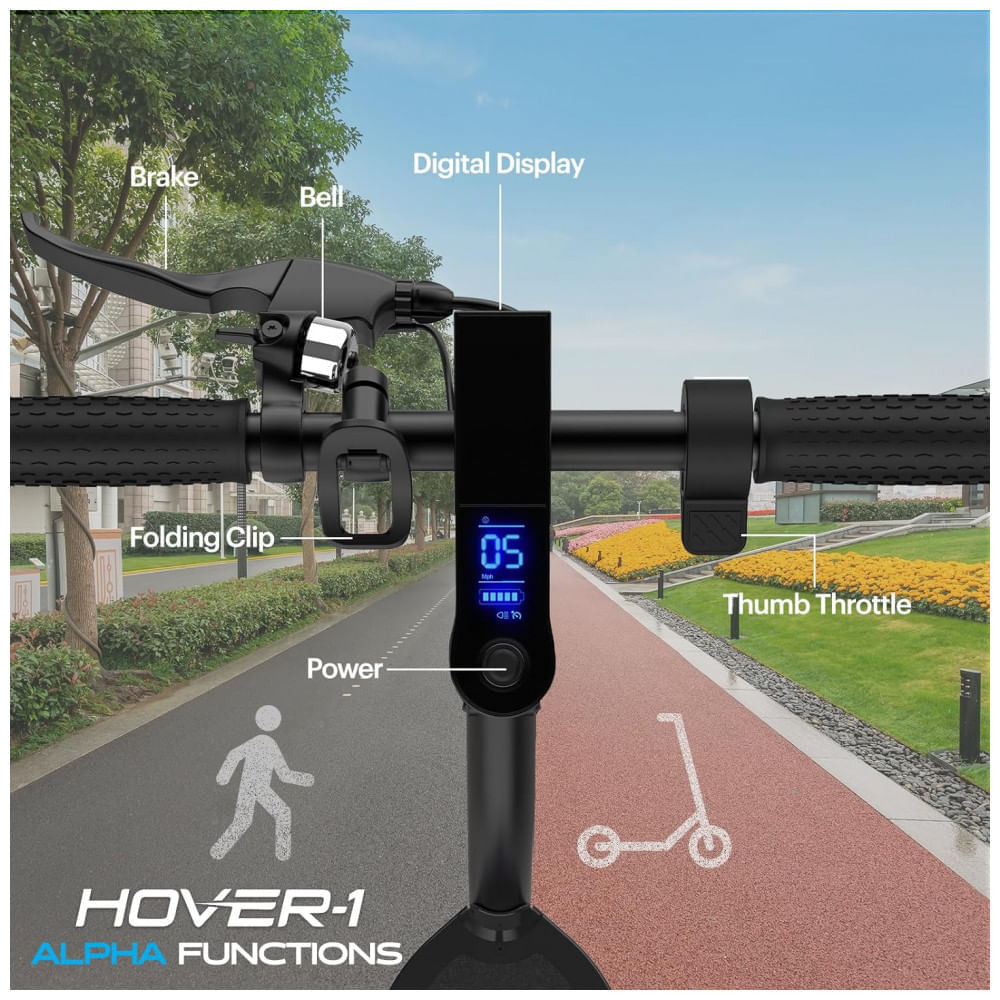 Miniatura Patinete Elétrico Scooter 28 kmh, para até 120 kg e Maiores de 13 Anos, HOVER 1 H1 ALPHA, Preto