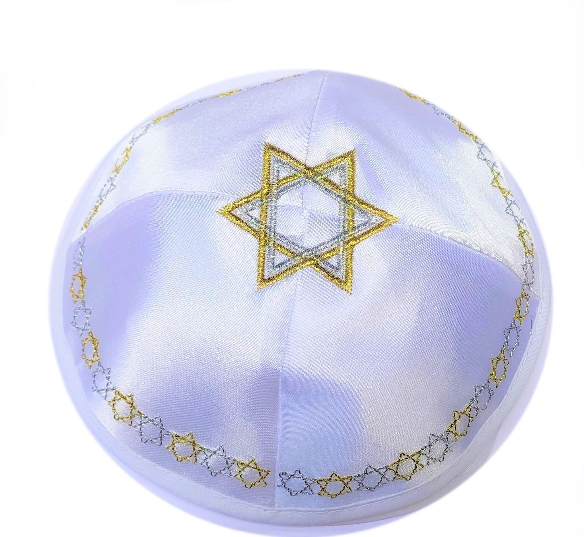 Miniatura Kipa Judaico De Cetim Branco Estrela Importado De Israel
