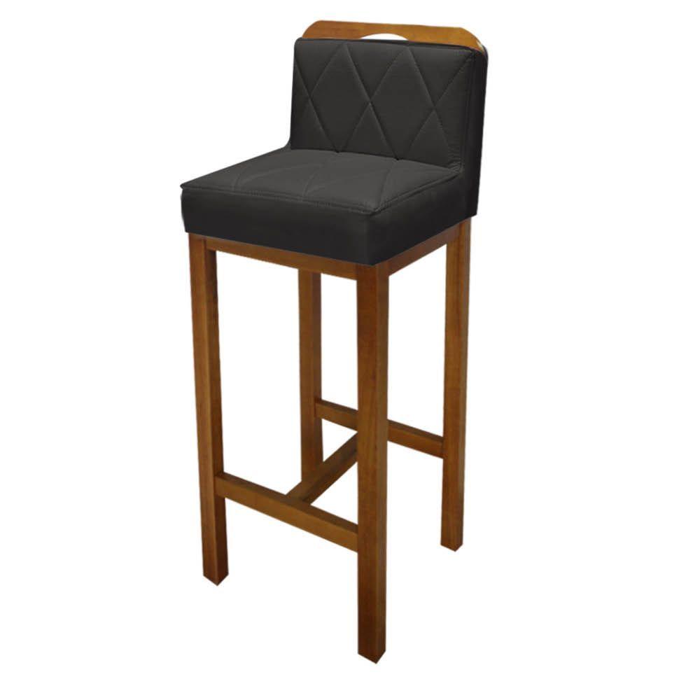 Miniatura Banqueta Alta Com Encosto Simon Cozinha Balcão Bistrô Base Madeira Carvalho Suede Cinza