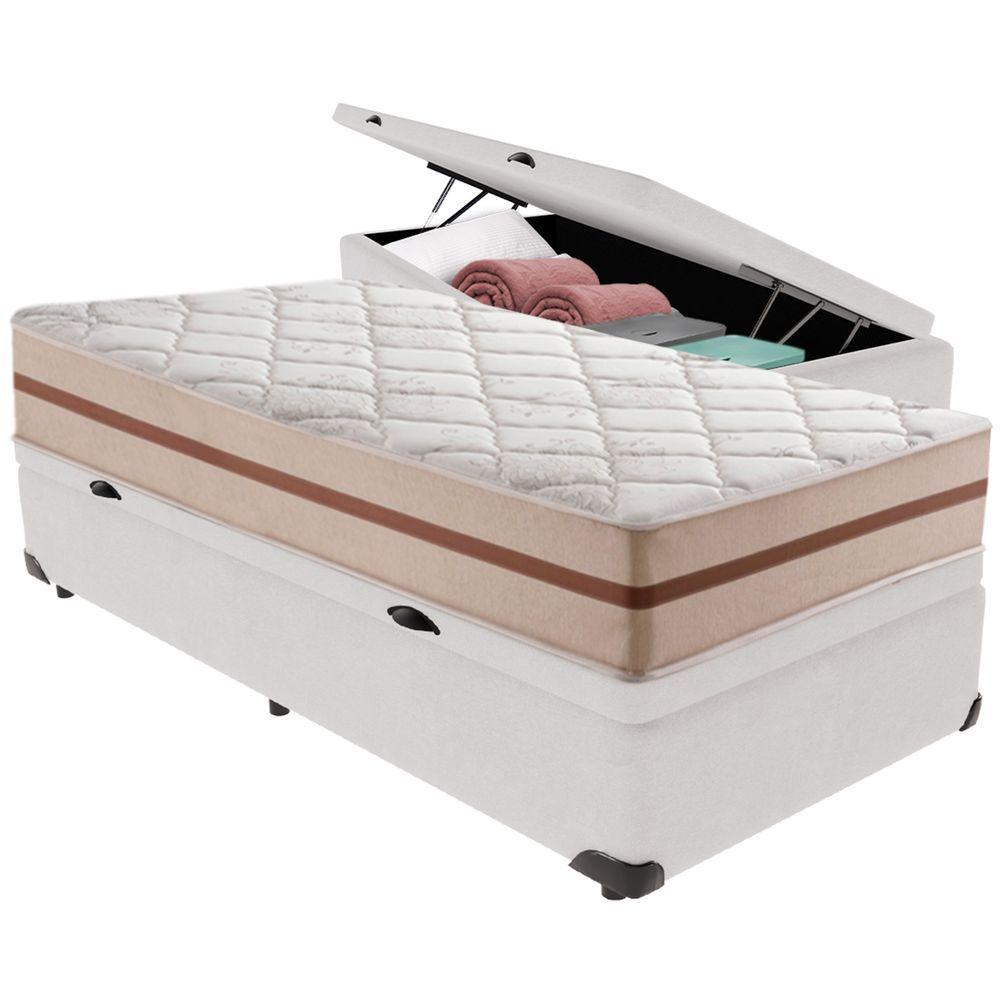 Miniatura Cama Box Baú Branco E Colchão Classic 22 Cm Molas Ensacadas Solteiro Anjos