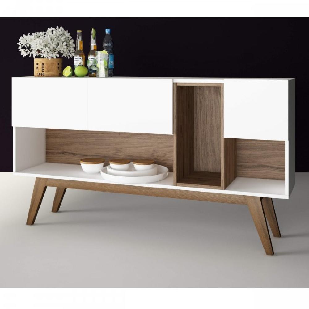 Conjunto Rack para TV até 48 Polegadas 2 Portas e Aparador 3 Portas 1 Prateleira Malbec Estilare Branco Madeirado/Off White