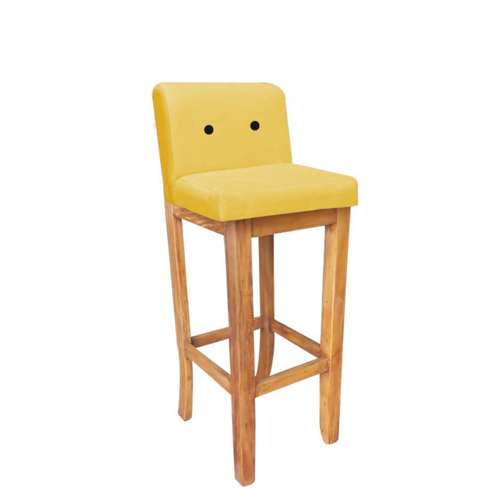 Miniatura Banqueta Alta Com Encosto Aila Balcão Bistrô Sintético Amarelo Botão Preto - Ahazzo Móveis