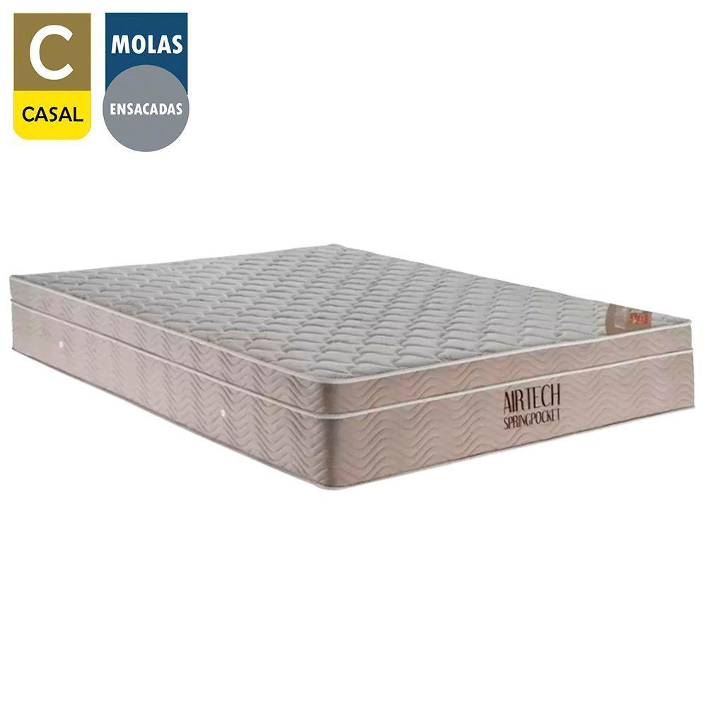 Miniatura Cama Box Baú Casal Suede + Colchão Ortobom Airtech Molas Ensacadas 138x188x65 Cinza