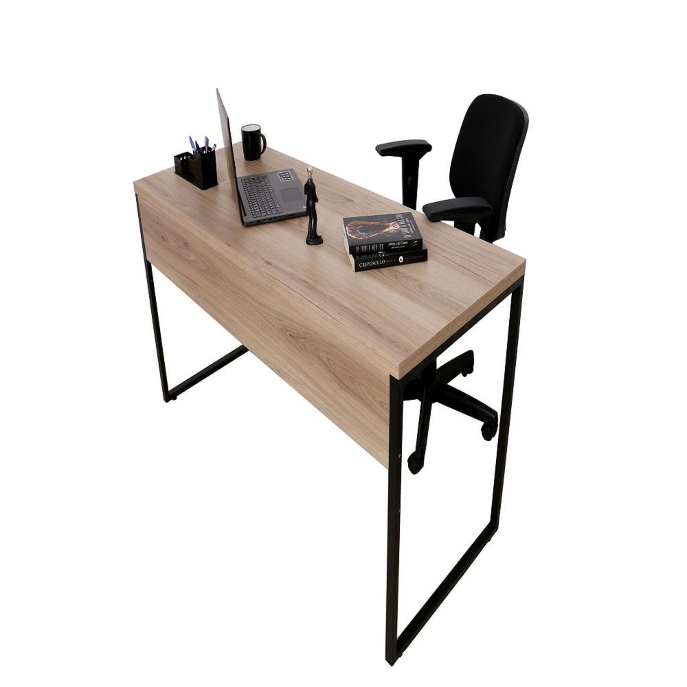 Miniatura Mesa de Escritório Diretor Estilo Industrial Preto/Amadeirado