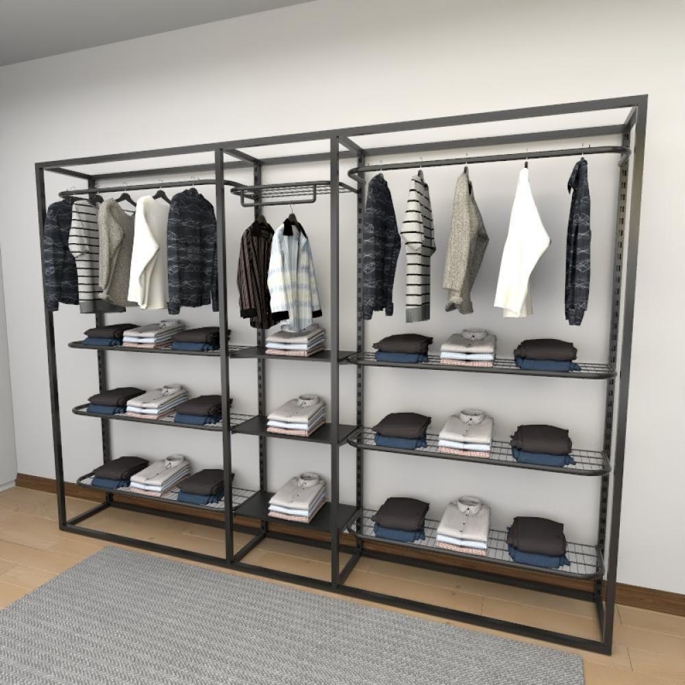 Miniatura Closet Araras, Guarda Roupas Aberto Industrial Com 21 Peças Preto Fdprp440