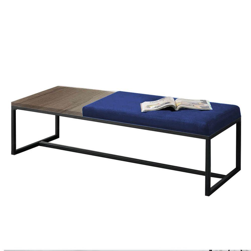 Miniatura Calçadeira Recamier Londres 160cm Preto Suede Azul Marinho Tampo Quadrado Mdf Imbuia - Ahazzo Móveis