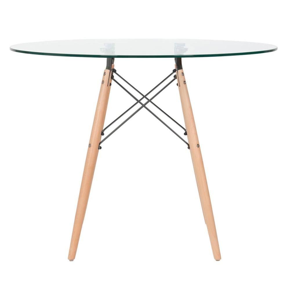 Mesa Redonda Tampo De Vidro 100 Cm + 4 Cadeiras Cinza Claro