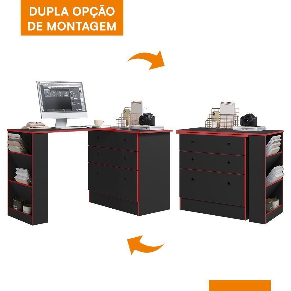 Miniatura Conjunto Gamer Armário 2 Portas E Mesa Giratória Preto Fosco-vermelho - Qmovi Preto Fosco-vermelho