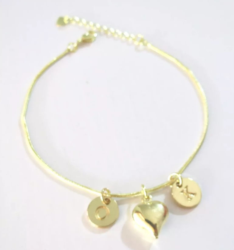 Miniatura Pulseira Inicial Casal Love Amor Folheado A Ouro