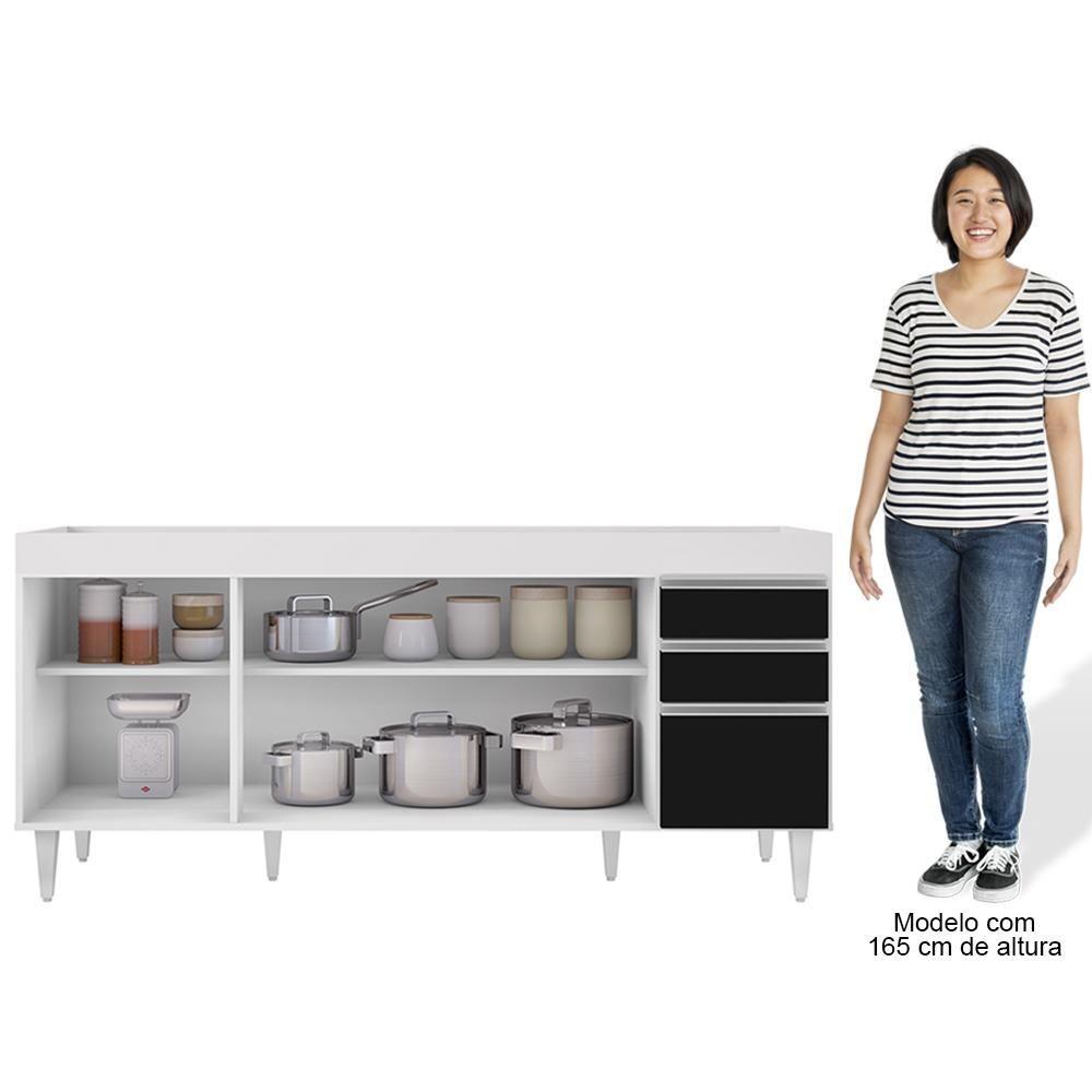 Miniatura Balcão Gabinete Para Pia 180cm Sem Tampo Dallas Branco-preto - Lumil